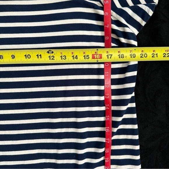 Size Large RALPH LAUREN NAVY BLUE STRIPED OFF-SHOULDER DRESS Summer Coastal - Picture 8 of 9